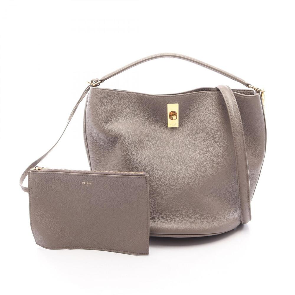 Celine Bucket Handbag Leather Beige Tan